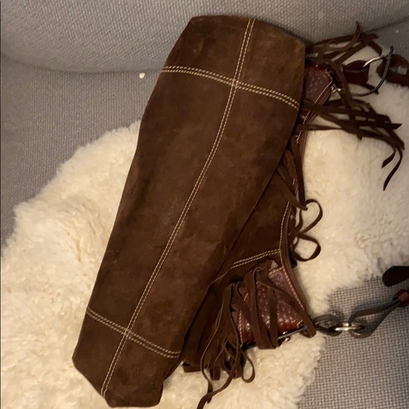 Dooney & Burke Chocolate Suede Fringe Bag - Picture 4 of 9